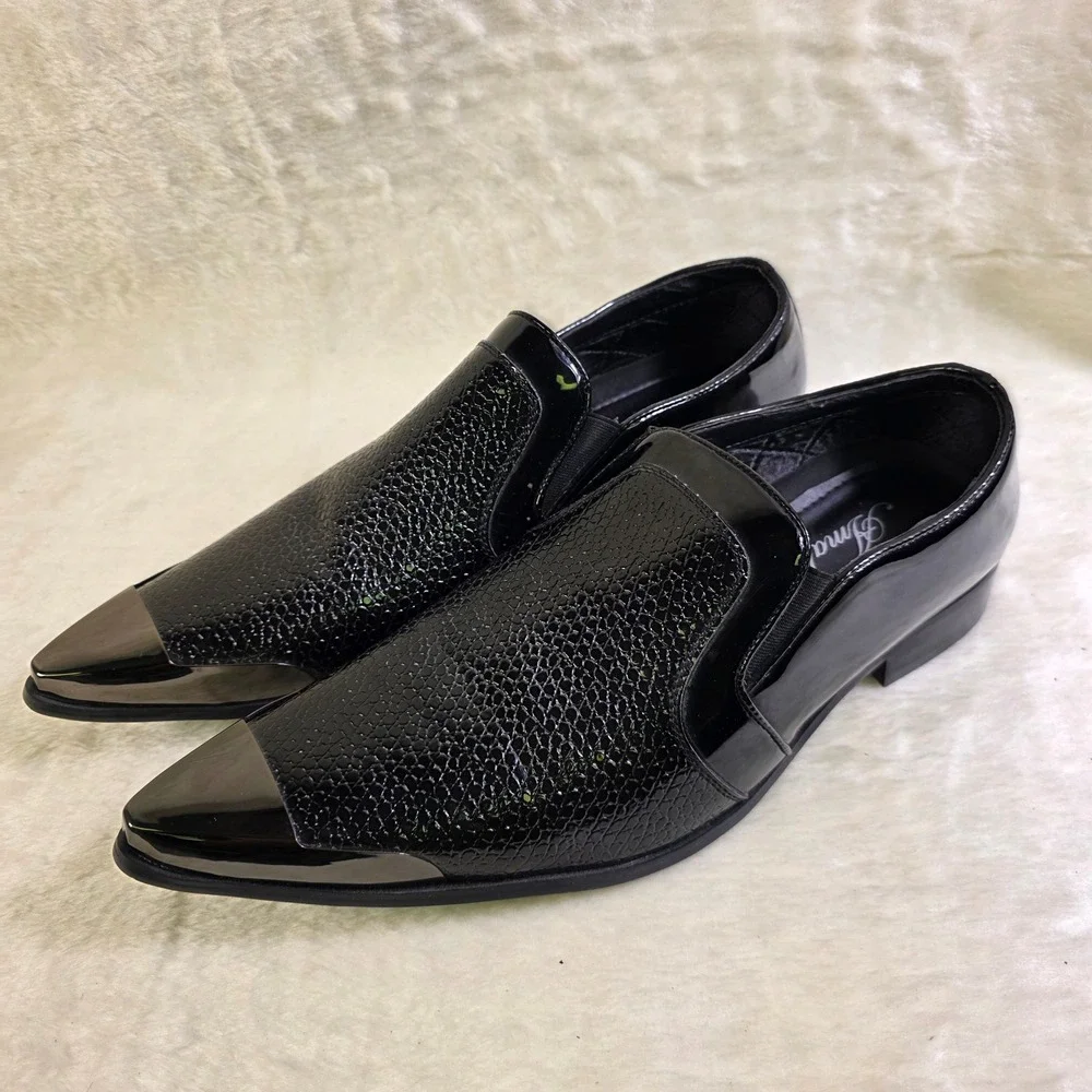 Amali Davis Loafers Black Metal Pointed Toe Western Dress Shoes Men 13 Excellent